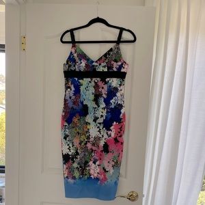Milly multi-color floral satin dress size 10 NWOT